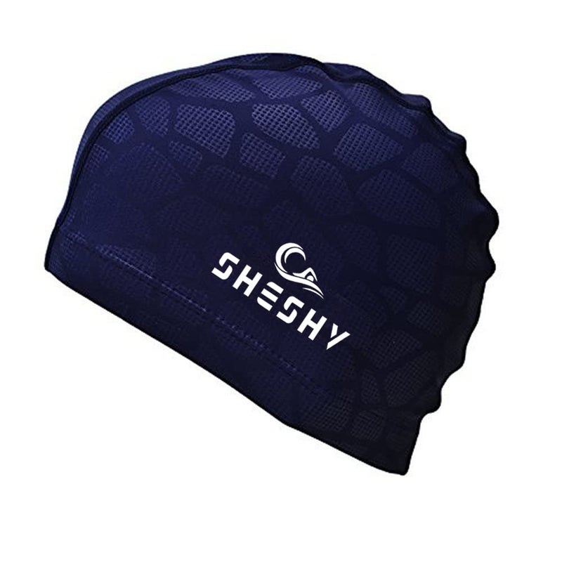 SHESHY Swim Cap, Flexible Nylon Spandex Fabric Cotton PU Fiber Swimming Bathing Cap Hat for Men Women Kids Adults (Blue)